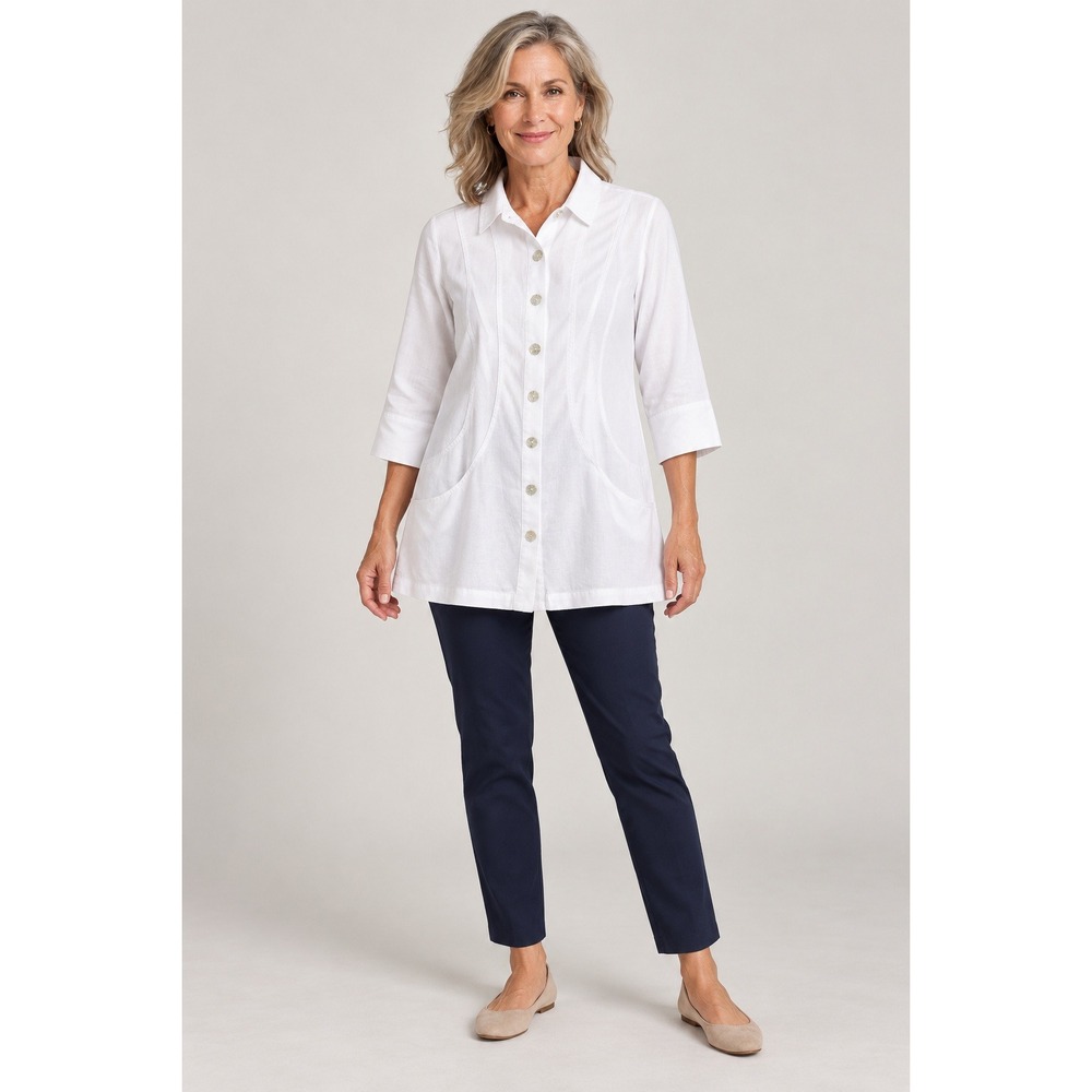 Soft Surroundings Tunic Linen Blend Button Front White Womens XS Coastal Boho